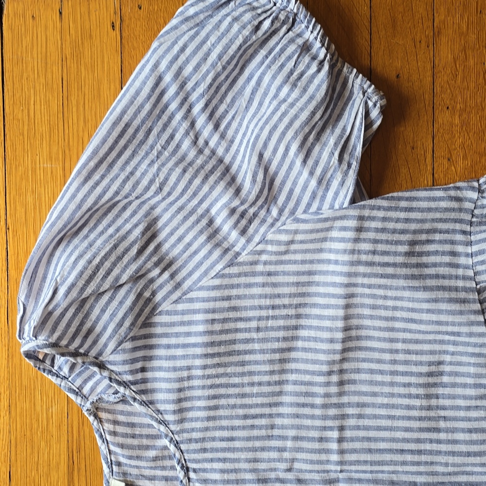 Beach Lunch Lounge, Luca Linen A-Line Prairie Dress, Striped Puff Sleeve, Size L - Picture 5 of 12